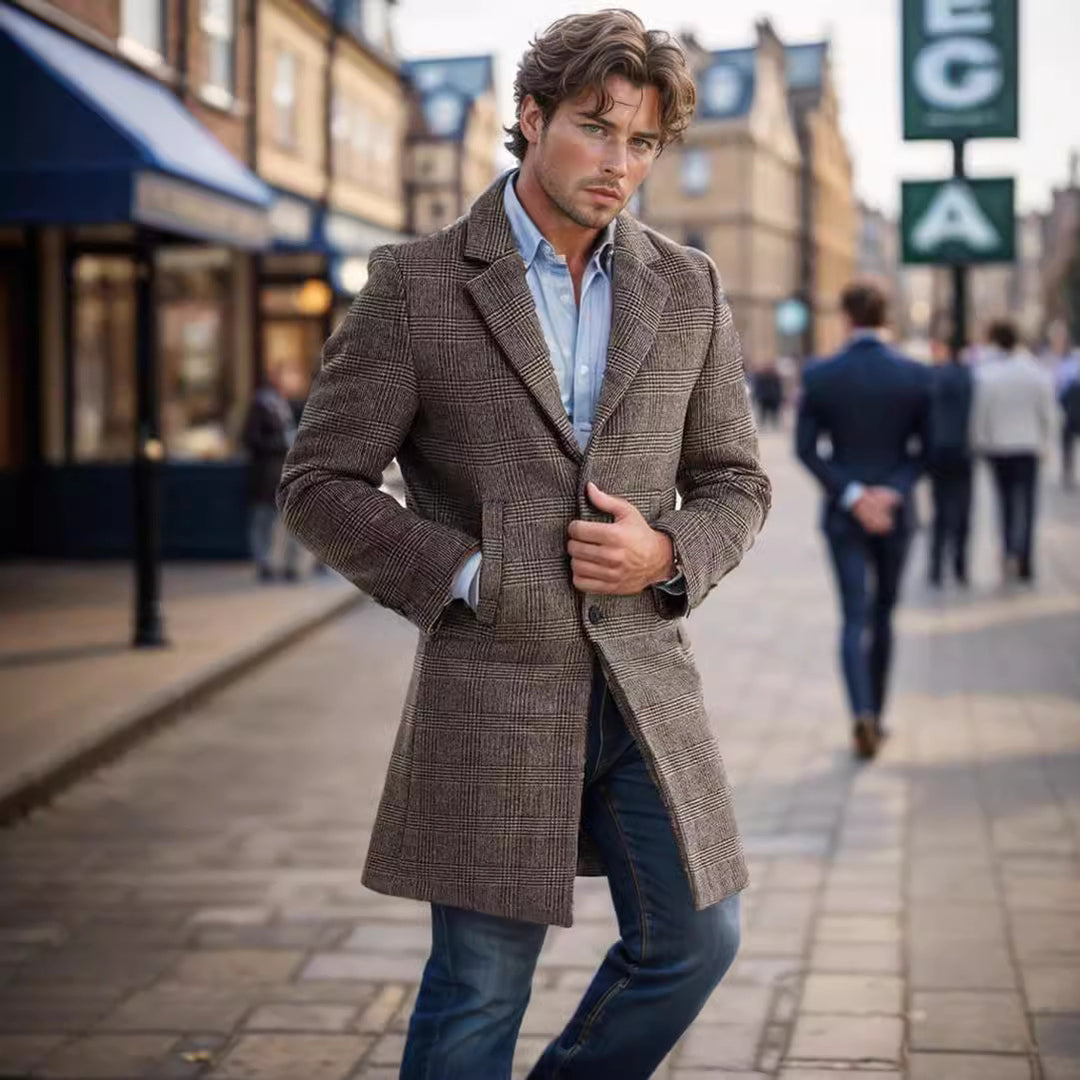 Herren Glencheck-Wollmix-Mantel mit gesteppter Thermofütterung und schmaler Silhouette Shop Nory