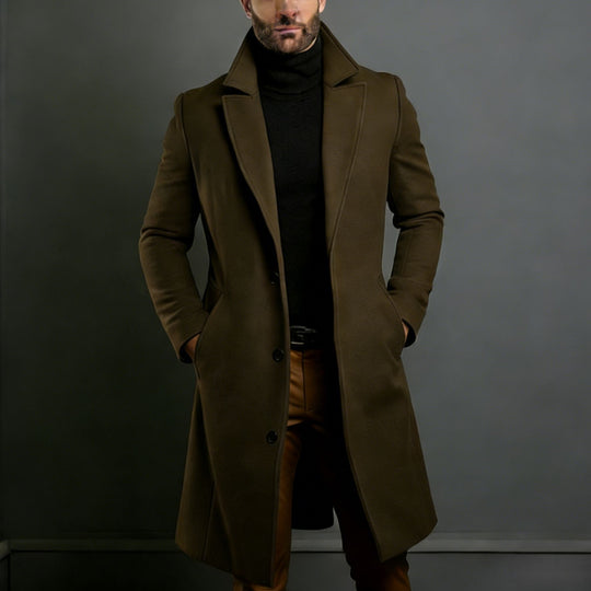 Herren Eleganter einreihiger Langmantel aus Wollmix mit schmaler Silhouette und Reverskragen Shop Nory