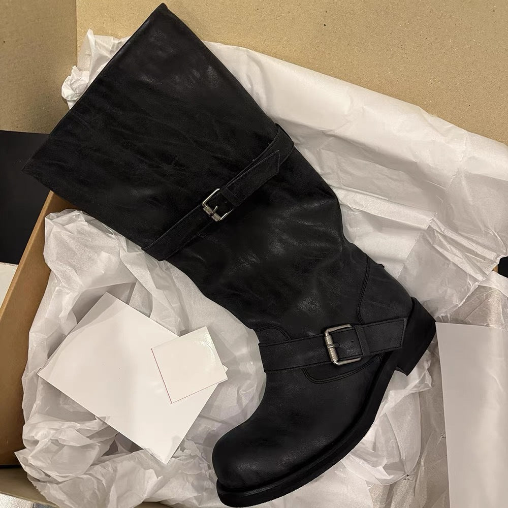 Damen robuste Stiefel mit modischem Schnallen-Detail Shopnory