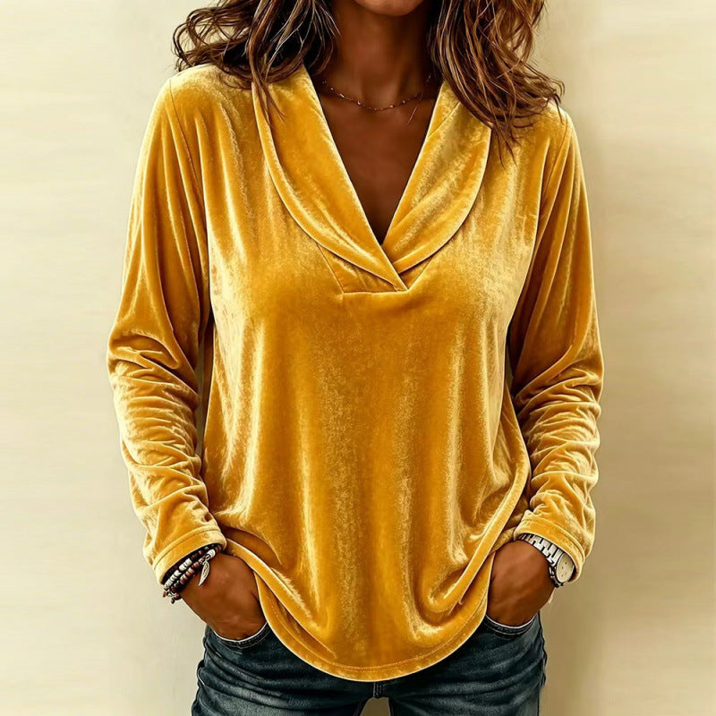 Damen Samt-Longsleeve mit Schalkragen und V-Ausschnitt Shop Nory