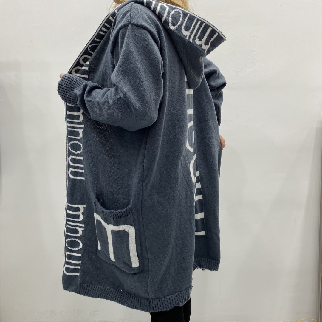 Damen Kapuzen-Cardigan im Oversize-Strick mit Logobordüre Shop Nory
