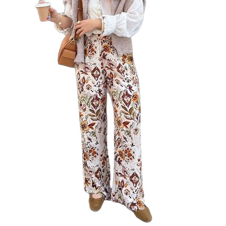 Damen Palazzo‑Hose mit floralem Ethno‑Print, hoher Elastik‑Taille und weitem Bein Shop Nory