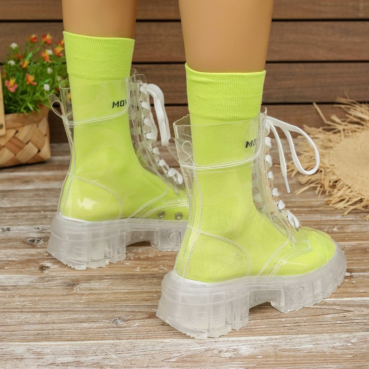 Damen Transparente Chunky Stiefel mit modischem Obermaterial und robustem Sohlenprofil Shopnory