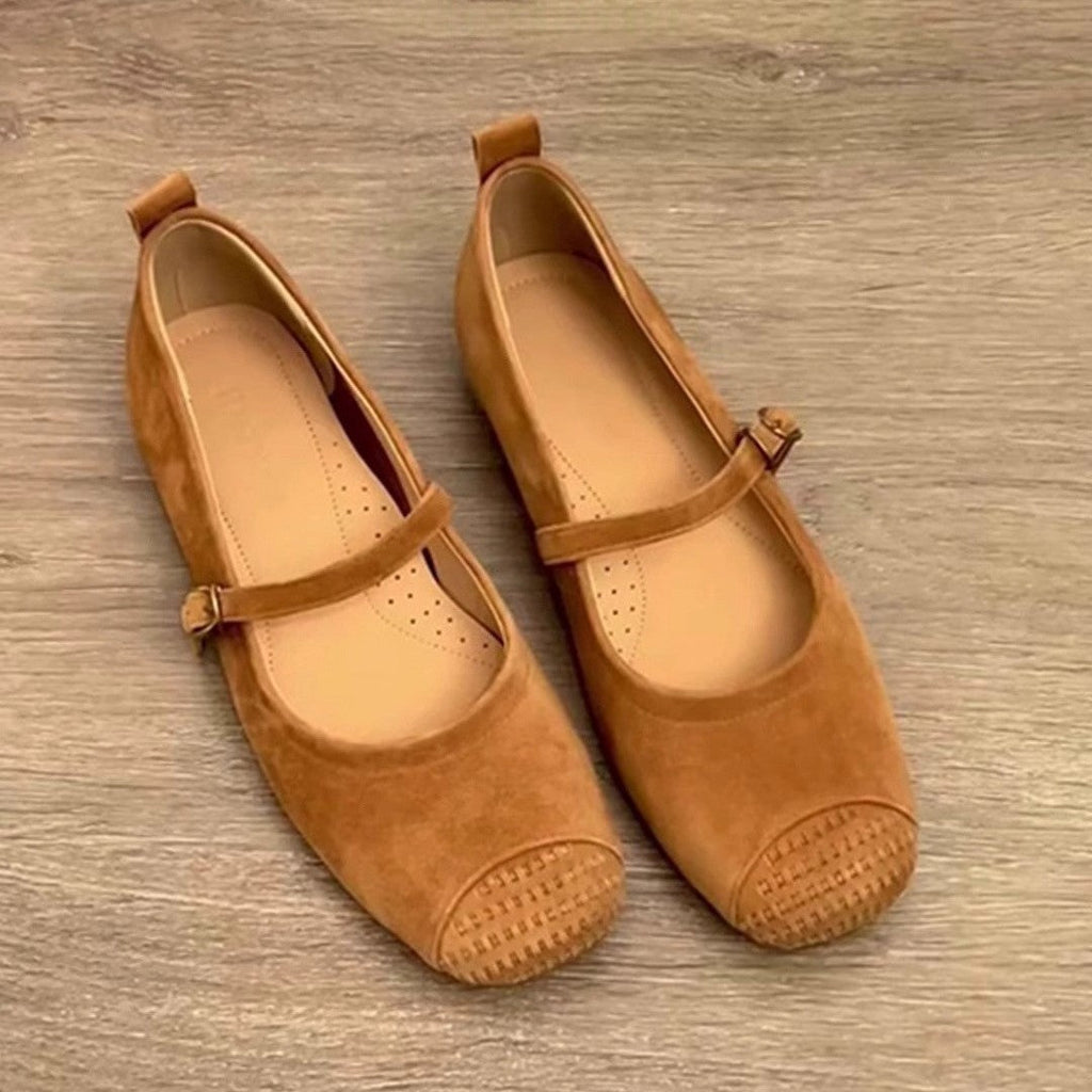 Damen bequeme Mary Jane Ballerinas mit ergonomischem Fußbett und dekorativen Schnallen Shopnory