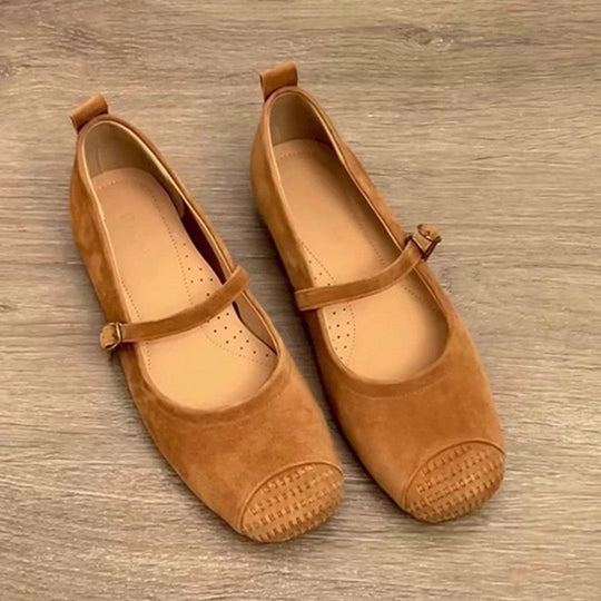 Damen bequeme Mary Jane Ballerinas mit ergonomischem Fußbett und dekorativen Schnallen Shopnory
