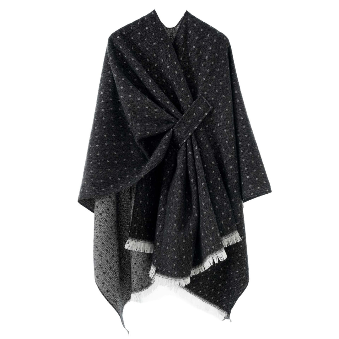Damen Umlegbarer Wollmix-Poncho mit Hahnentritt-Jacquard und Bindegürtel Shop Nory