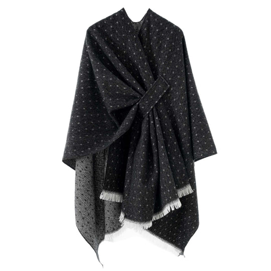 Damen Umlegbarer Wollmix-Poncho mit Hahnentritt-Jacquard und Bindegürtel Shop Nory