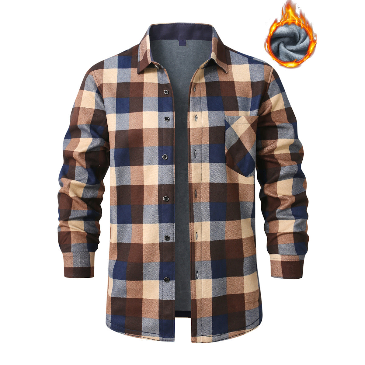 Herren kariertes Flanellhemd mit wärmender Fleece-Innenlage und aufgesetzter Brusttasche Shop Nory