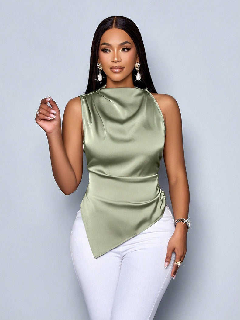 Damen Elegantes Satinoberteil mit asymmetrischem Saum
