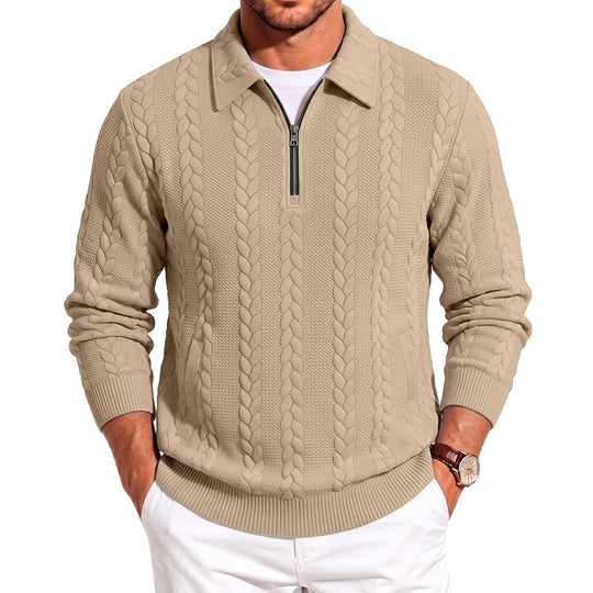 Herren Polokragen-Strickpullover mit Zopfstruktur und Halbzip Shop Nory