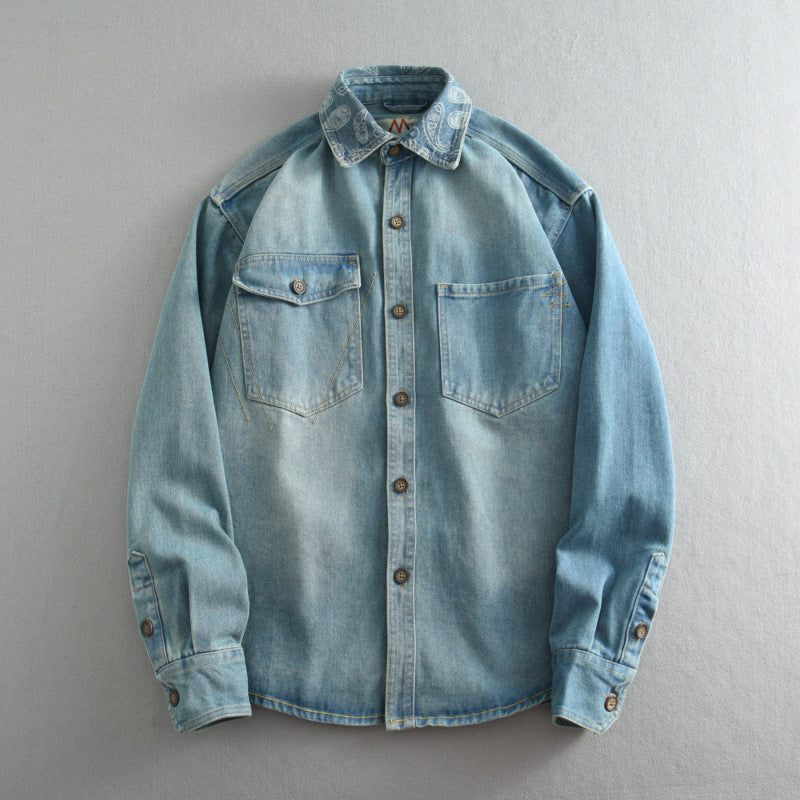 Unisex Overshirt aus gewaschenem Denim mit Relaxed‑Schnitt und Pattentaschen Shop Nory
