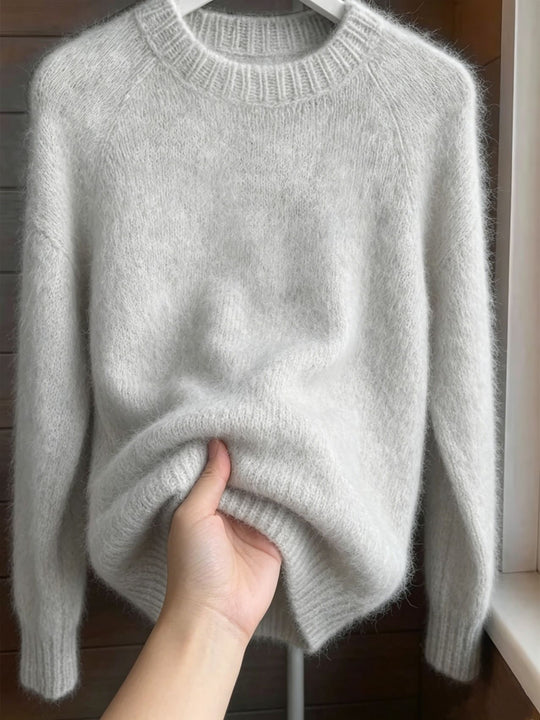 Damen Oversize Mohair‑Mix Rundhalspullover mit Raglanärmeln und geripptem Saum Shop Nory