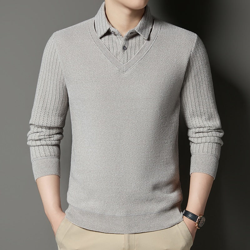 Herren Feinstrick-Pullover mit V-Ausschnitt und integriertem Polokragen Shop Nory
