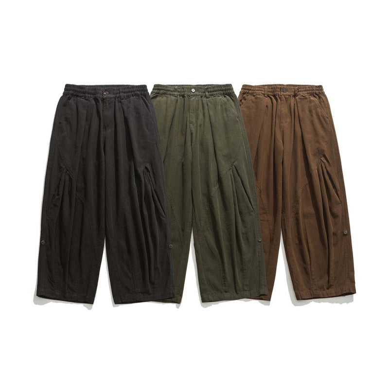 Herren Weite Cropped-Canvas-Hose im Utility‑Look mit elastischem Bund und markanten Falten Shop Nory