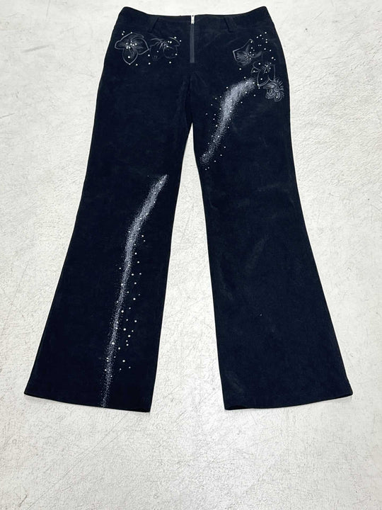 Damen nan ausgestellte Cordhose mit Glitzerstreifen und Blumenstickerei, hoher Bund Shop Nory