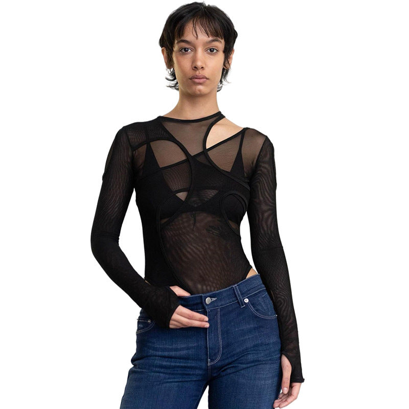 Damen Body mit asymmetrischem Schnitt und langem Arm