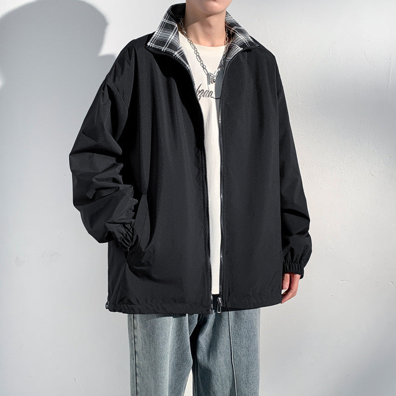 Herren Oversize‑Utility Übergangsjacke mit Reißverschluss und kontrastierendem Karo‑Innenkragen Shop Nory