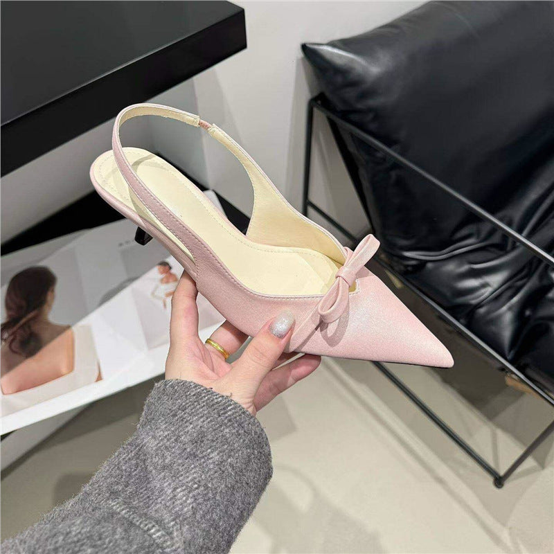 Damen elegante Slingback-Pumps mit feinem Riemchen und Schleifenapplikation