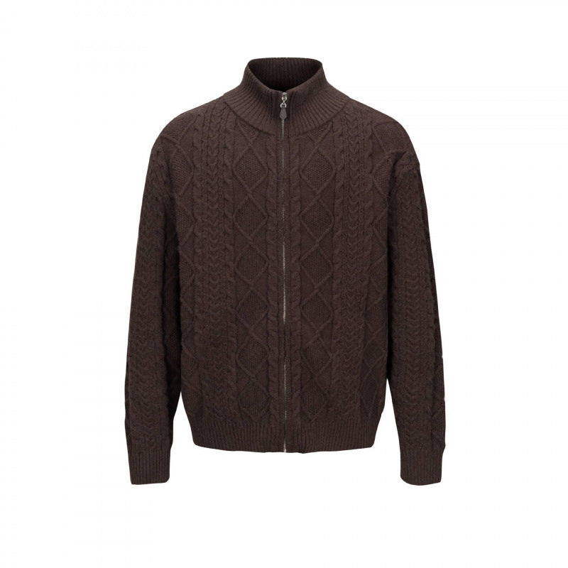 Herren Zopfmuster-Strickjacke mit durchgehendem Reißverschluss und hohem Rippkragen Shop Nory