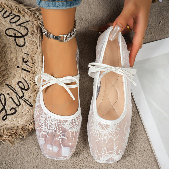 Damen elegante Ballerinas mit zartem Spitzenoberteil