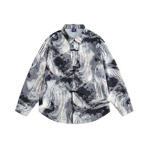 Unisex Boxy-Overshirt-Jacke mit Marmorprint und traditioneller Knebelverschluss-Optik Shop Nory