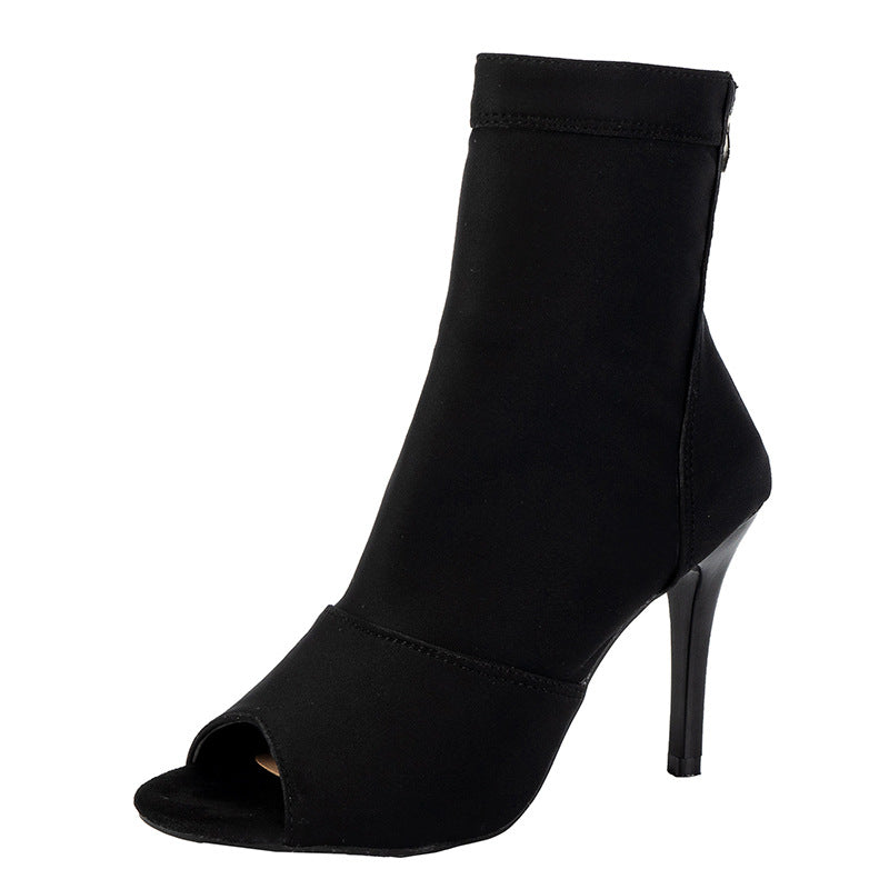 Damen Offene Zehenstiefelette mit Stretchschaft und schmalem Stilettoabsatz Shop Nory