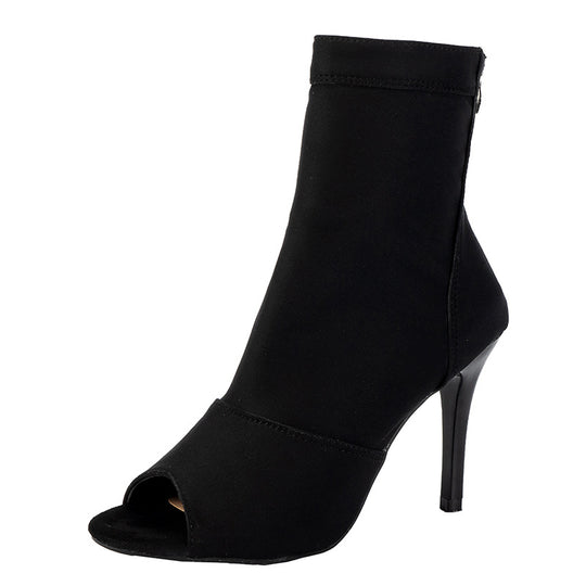 Damen Offene Zehenstiefelette mit Stretchschaft und schmalem Stilettoabsatz Shop Nory