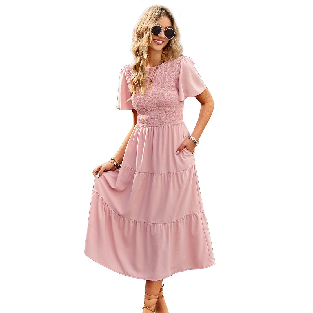 Damen Midikleid mit schwingendem Rüschensaum und elastischem Oberteil Shopnory