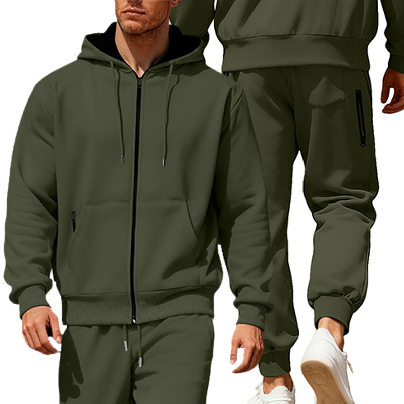 Herren nan Kapuzensweat-Set mit durchgehendem Reißverschluss, Kängurutasche und konischer Jogginghose mit Reißverschlusstaschen Shopnory