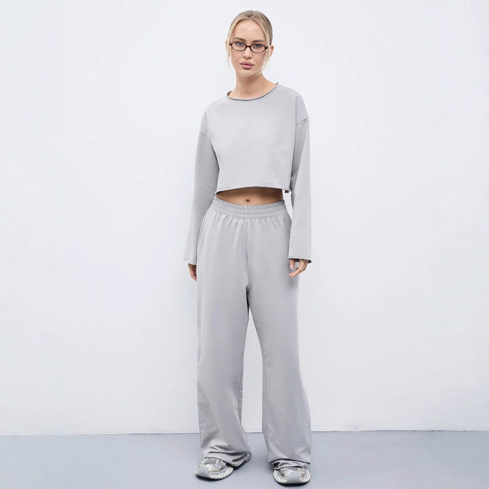 Damen Kurzgeschnittenes Sweatshirt und High-Waist Relax-Jogginghose Set Shop Nory