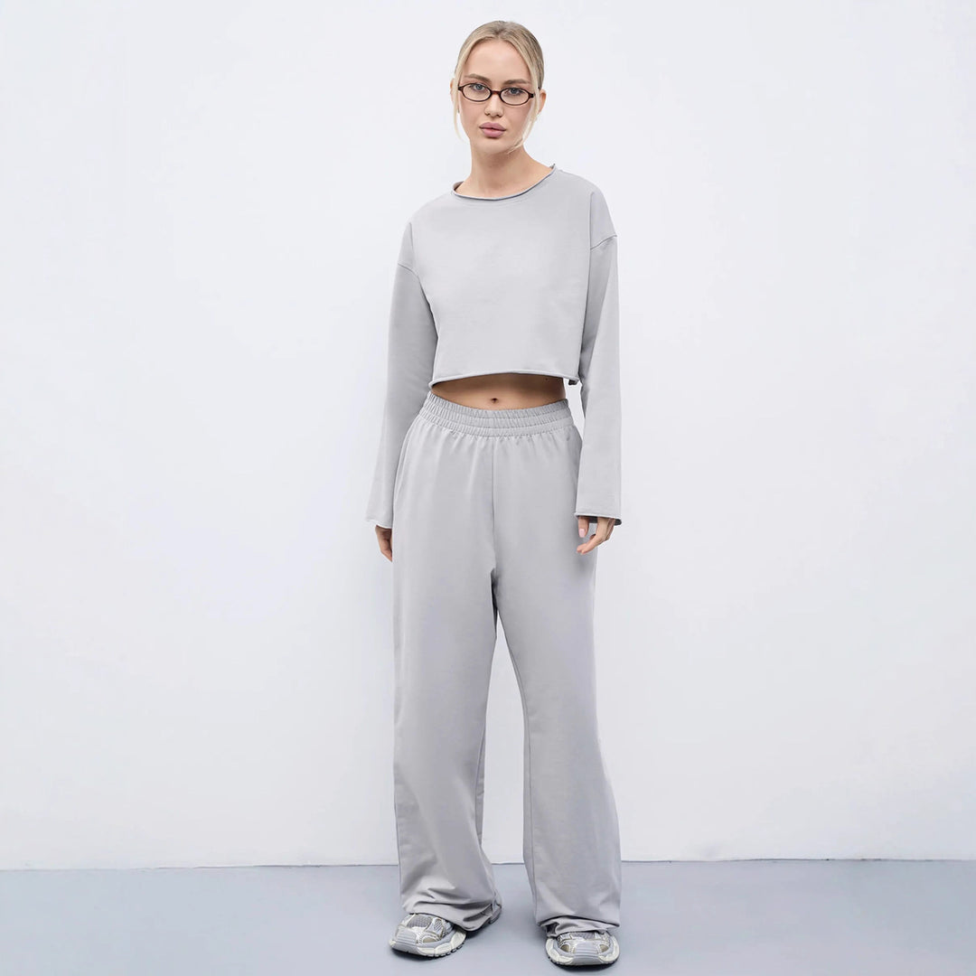 Damen Kurzgeschnittenes Sweatshirt und High-Waist Relax-Jogginghose Set Shop Nory