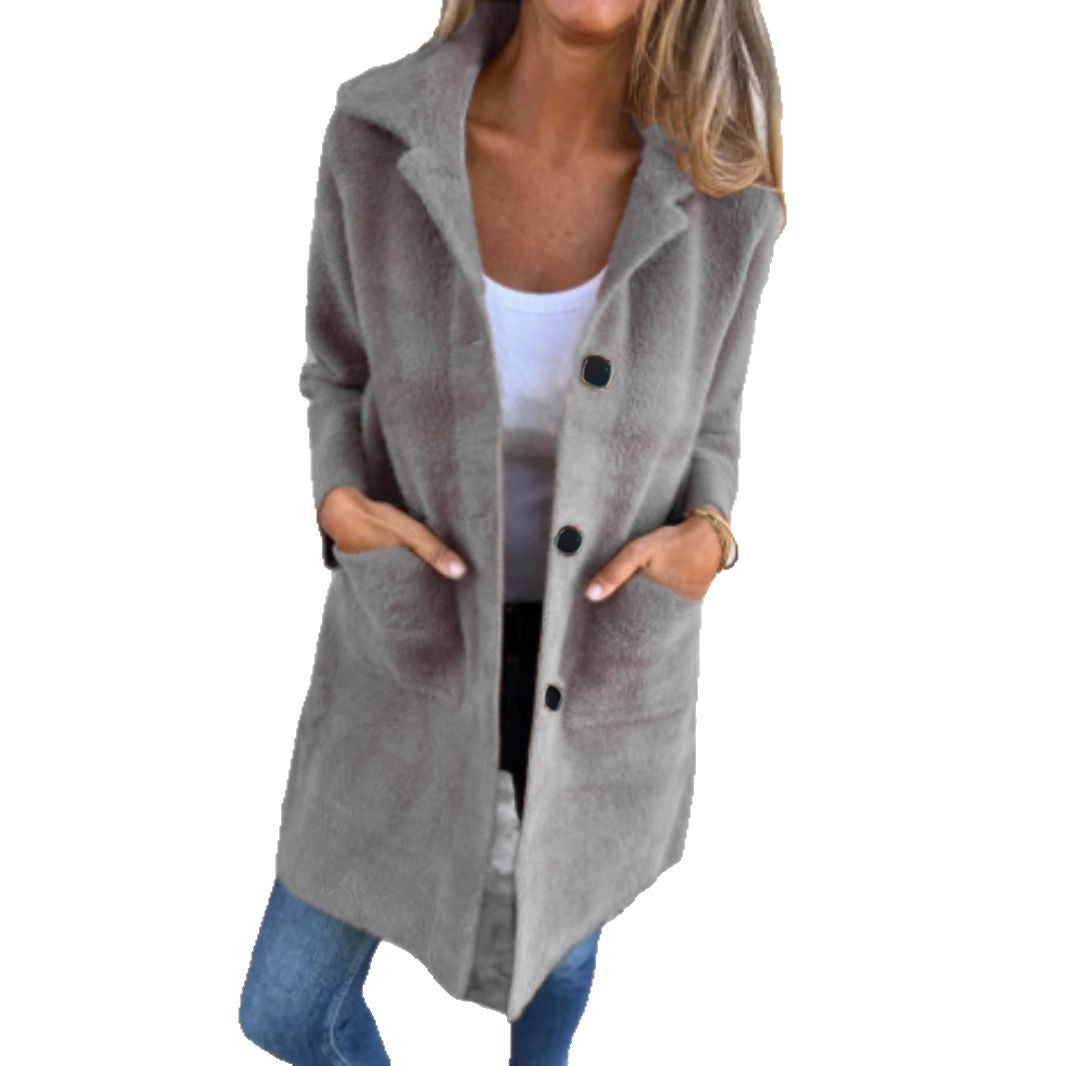 Damen Teddy-Mantel mit Oversize-Kragen, dekorativen Knöpfen und Eingrifftaschen Shop Nory