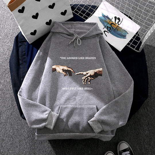 Damen nan Oversize Kapuzenpullover mit Kängurutasche und Renaissance‑Handmotiv, weiches Fleece Innenfutter Shop Nory