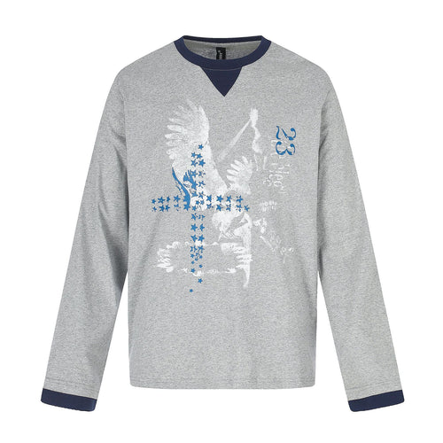 Herren Langarm-Sweatshirt mit Kontrast-Bündchen und Adler-Star-Print Shop Nory