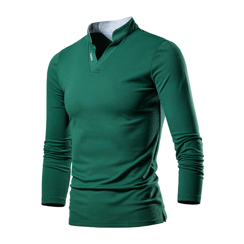 Herren Slim-Fit Langarmshirt mit Stehkragen, offenem V‑Ausschnitt und funktionalem Stretchmaterial Shop Nory
