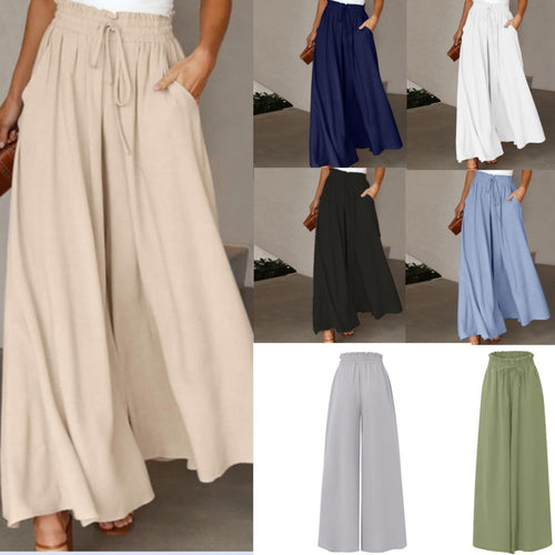 Damen Weite High-Waist-Hose mit elastischem Bund und praktischen Taschen