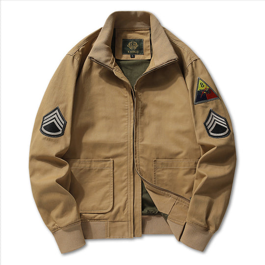 Herren Military-inspirierte Canvas-Bomberjacke mit Aufnähern, Stehkragen und Utility-Taschen Shop Nory