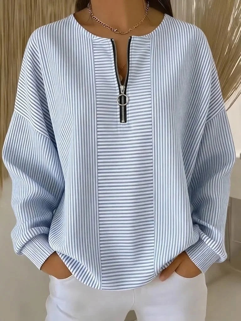 Damen Oversize Pullover mit feiner Rippstruktur und kurzem Zipper Shop Nory