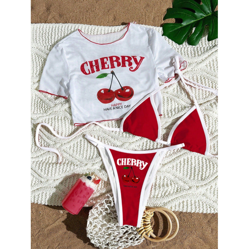 Damen Crop-Top Bikini-Set mit sportlichem Schnitt und Brasil-Print