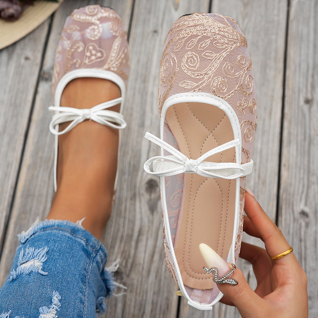 Damen elegante Ballerinas mit floralen Applikationen und rutschfester Sohle