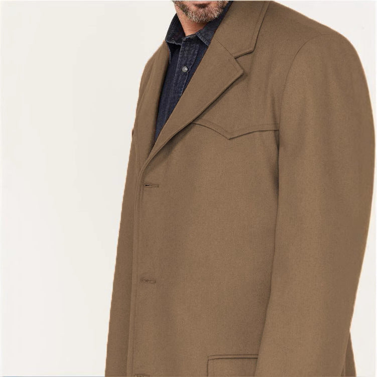 Herren Lang geschnittener Wollmantel mit Westernpasse und Pattentaschen Shop Nory