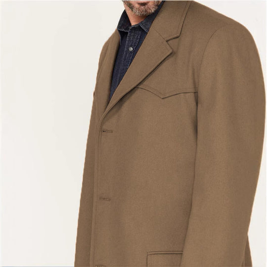 Herren Lang geschnittener Wollmantel mit Westernpasse und Pattentaschen Shop Nory