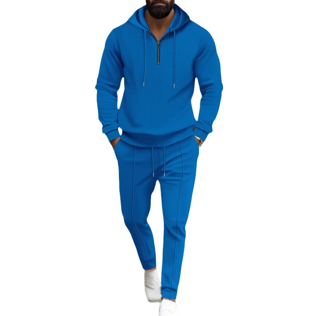 Herren nan strukturiertes Halbzip-Kapuzenloungewear-Set mit tapered Jogpants und Kordelzug Shop Nory