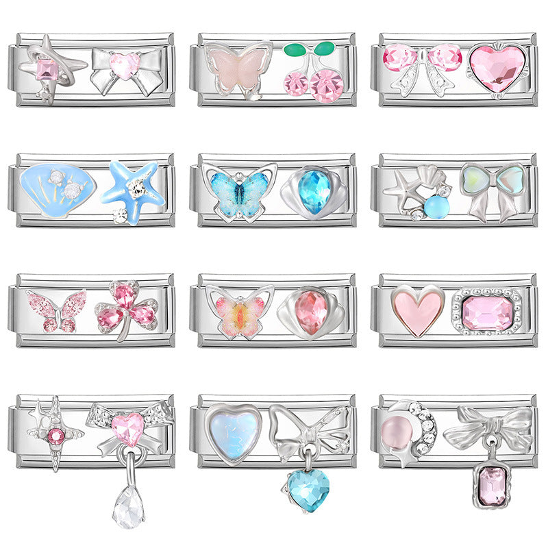 Modulare Charms-Anhänger mit Kristall-Schleife und Herzmotiven