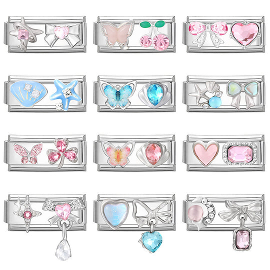 Modulare Charms-Anhänger mit Kristall-Schleife und Herzmotiven