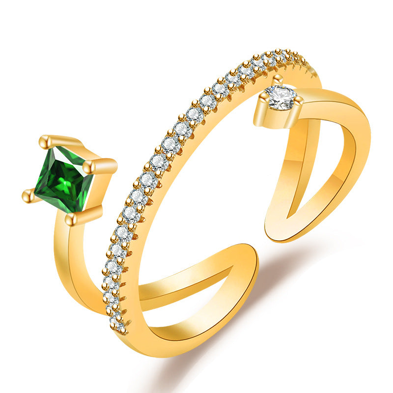 Damen Offener Ring mit luxuriösem grünen Edelstein und funkelnden Zirkoniasteinen Shop Nory