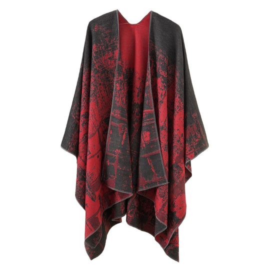 Damen Wollmix-Cape mit grafischem Jacquard, offenem Kimono-Fall und weichfallender Drapierung Shop Nory