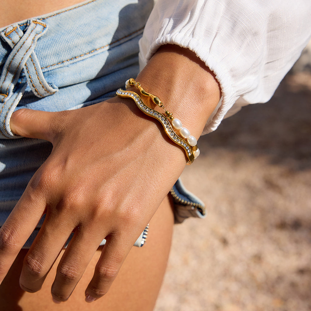 Damen Offenes Armband mit funkelndem Zirkonbesatz und hypoallergenen Eigenschaften Shop Nory