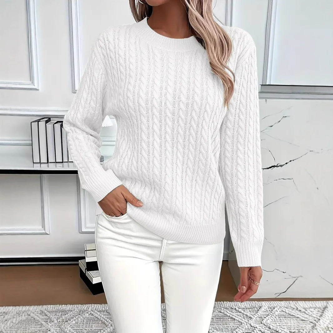 Damen nan Feinstrick-Zopfmuster Pullover mit Rundhalsausschnitt und tailliertem Schnitt Shop Nory