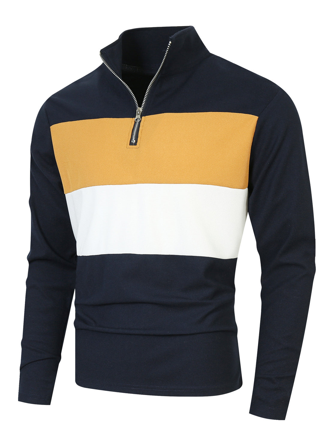 Herren Halbzip-Pullover mit Stehkragen, breitem Blockstreifen und fein gerippter Struktur Shop Nory